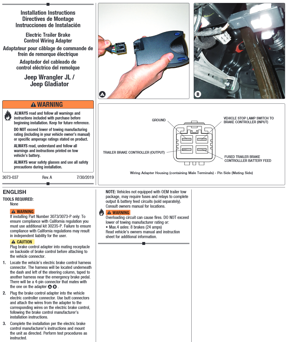 Trailer Brake Control for 20-24 Jeep Gladiator 18-24 Wrangler JL w/ Wiring New