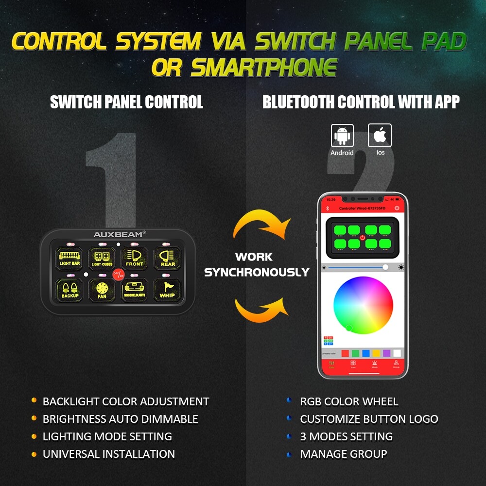 AUXBEAM AR-800 Multifunction 8 Gang RGB Switch Panel bluetooth APP Controller