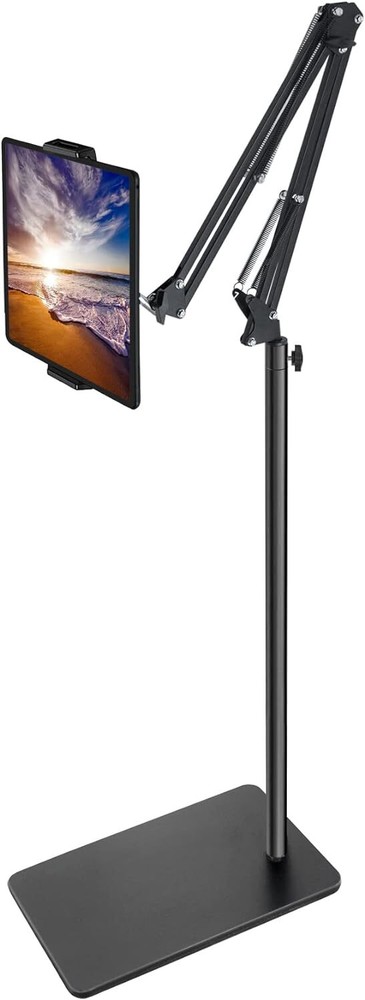 Adjustable Tablet Floor Stand with Weighted Base and Stretchable Arm for Devices