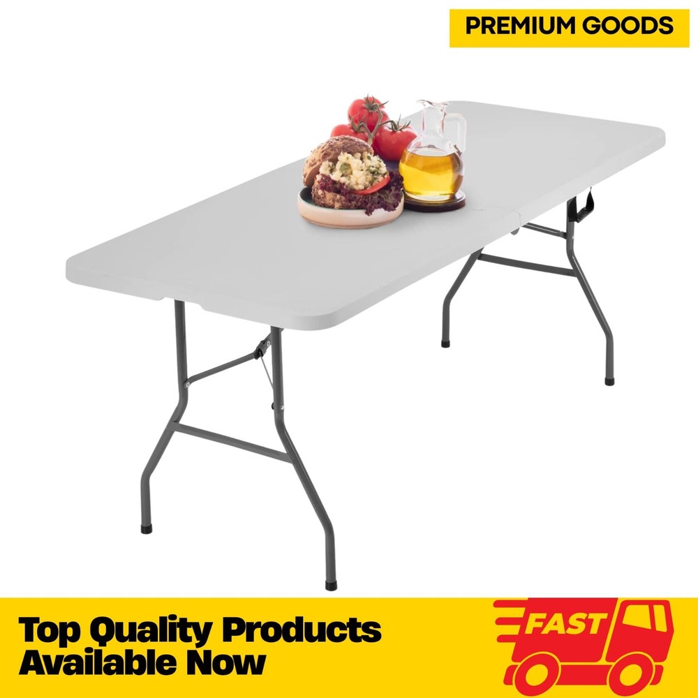 6FT Folding Picnic Table, Portable Plastic Camping Table for Party Events, White