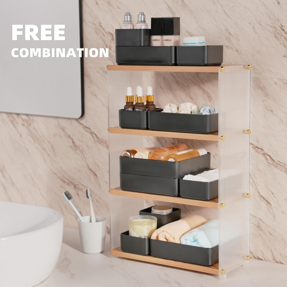 11-Piece Stackable Drawer Organizer Set, Multi-size Desk Drawer Organizer Tra...