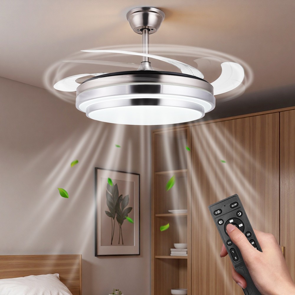 42" Retractable Ceiling Fan Light w/ 3-Color Dimmable LED Light & Remote