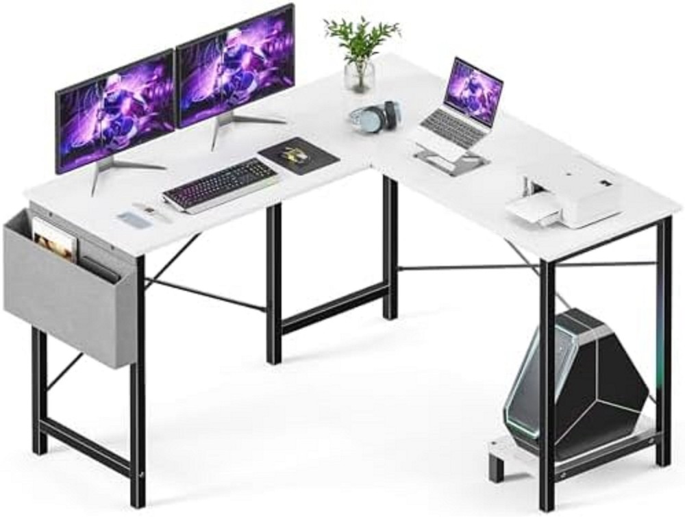L Shaped Desk with Drawers & Power Outlets, Computer Desk