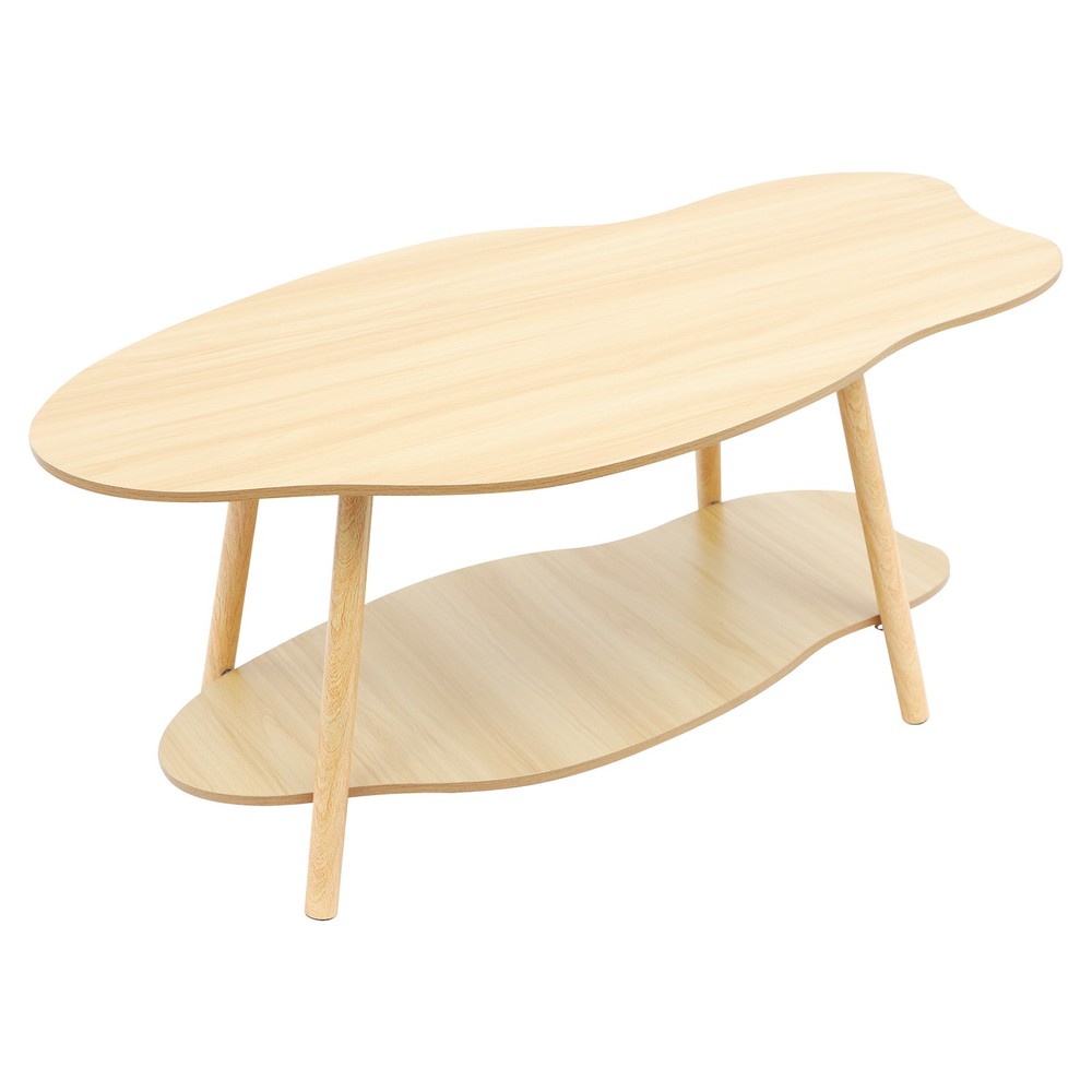 Cloud-shaped Coffee Table Double Layer Center Table for Living Room Light Walnut