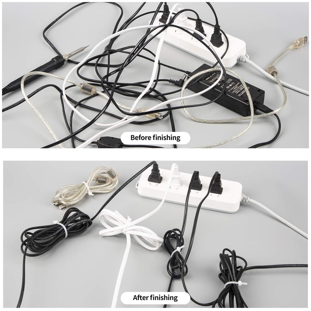 600PCS Cable Zip Ties Assorted 4 6 8 10 12 Inch Nylon Self Locking White