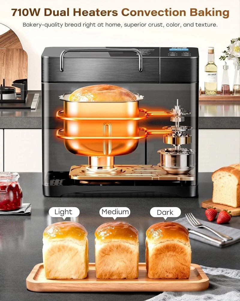 710W 2LB Convection Bread Maker with Auto Nut Dispenser & Touch Panel