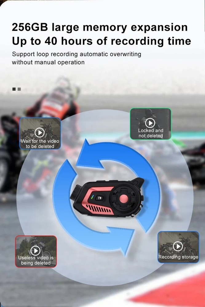 5.1 Bluetooth Motorcycle Intercom Camera 6 Riders Wireless Helmet Headset 2K FM