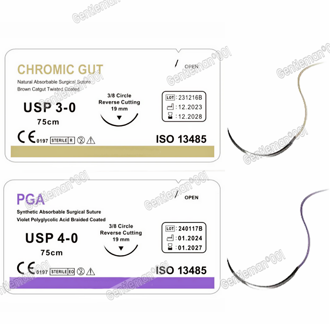 Absorbable Dental Oral Surgical Sutures CHROMIC GUT 3/0 PGA 4/0 Natural Needled