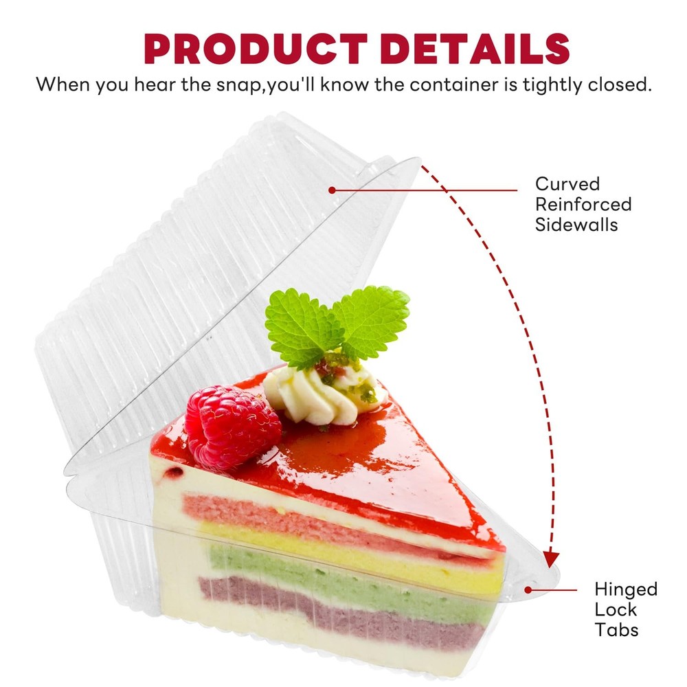 200 Pcs Individual Cake Slice Containers,Clear Pie Slice Containers Plastic D...