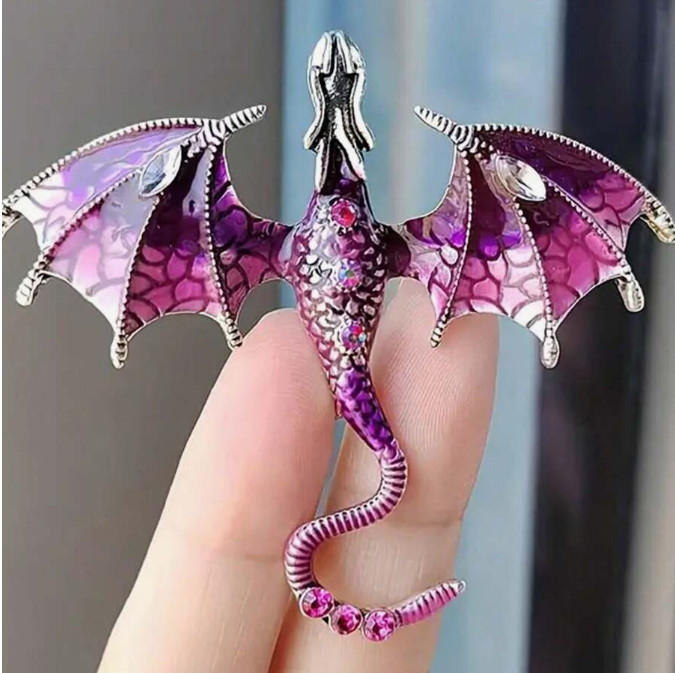 BROOCH-Beautiful Rhinestone Dragon, PURPLE