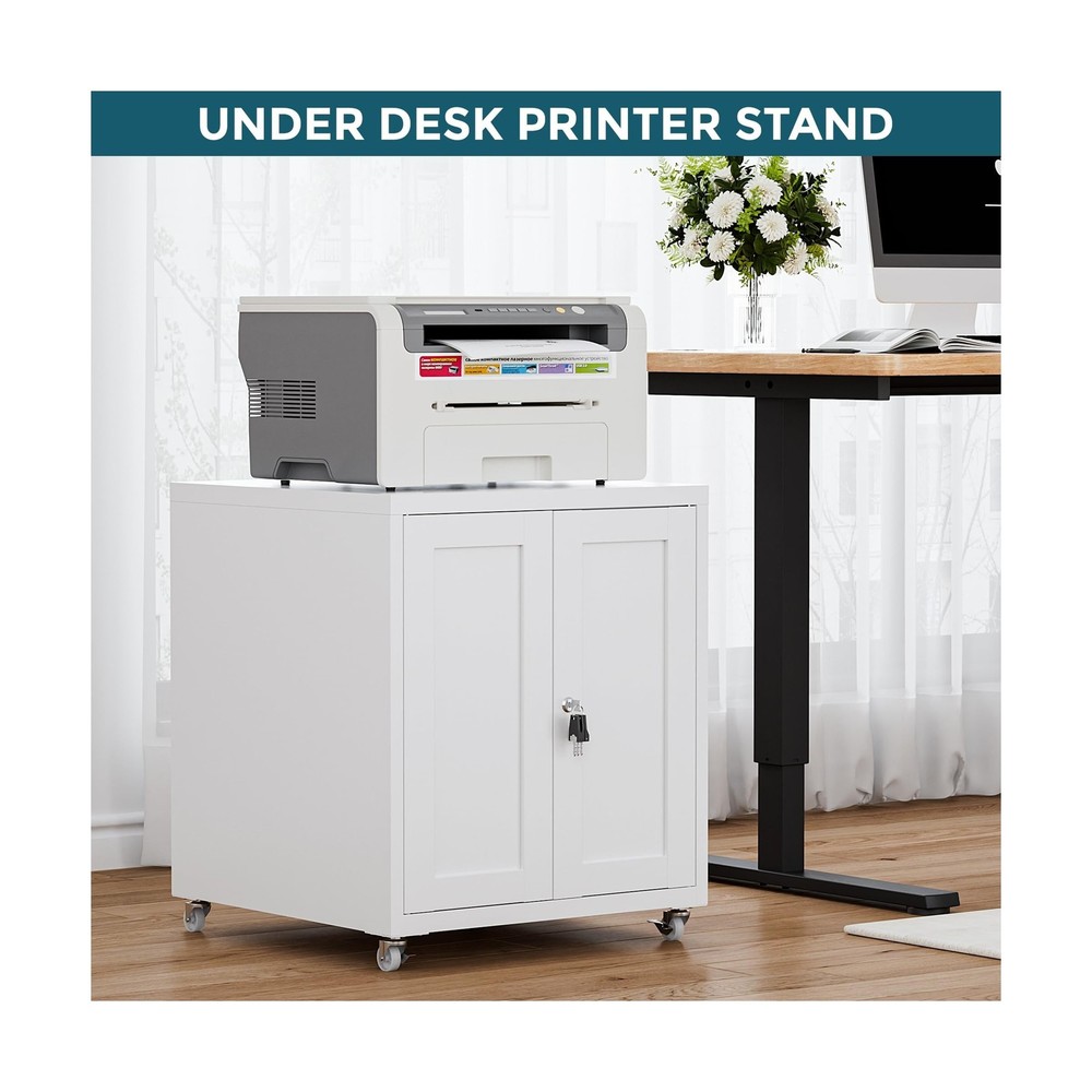 Large Printer Stand with Storage and Lock, 3D Heavy-Duty Printer Cabinet, Pri...