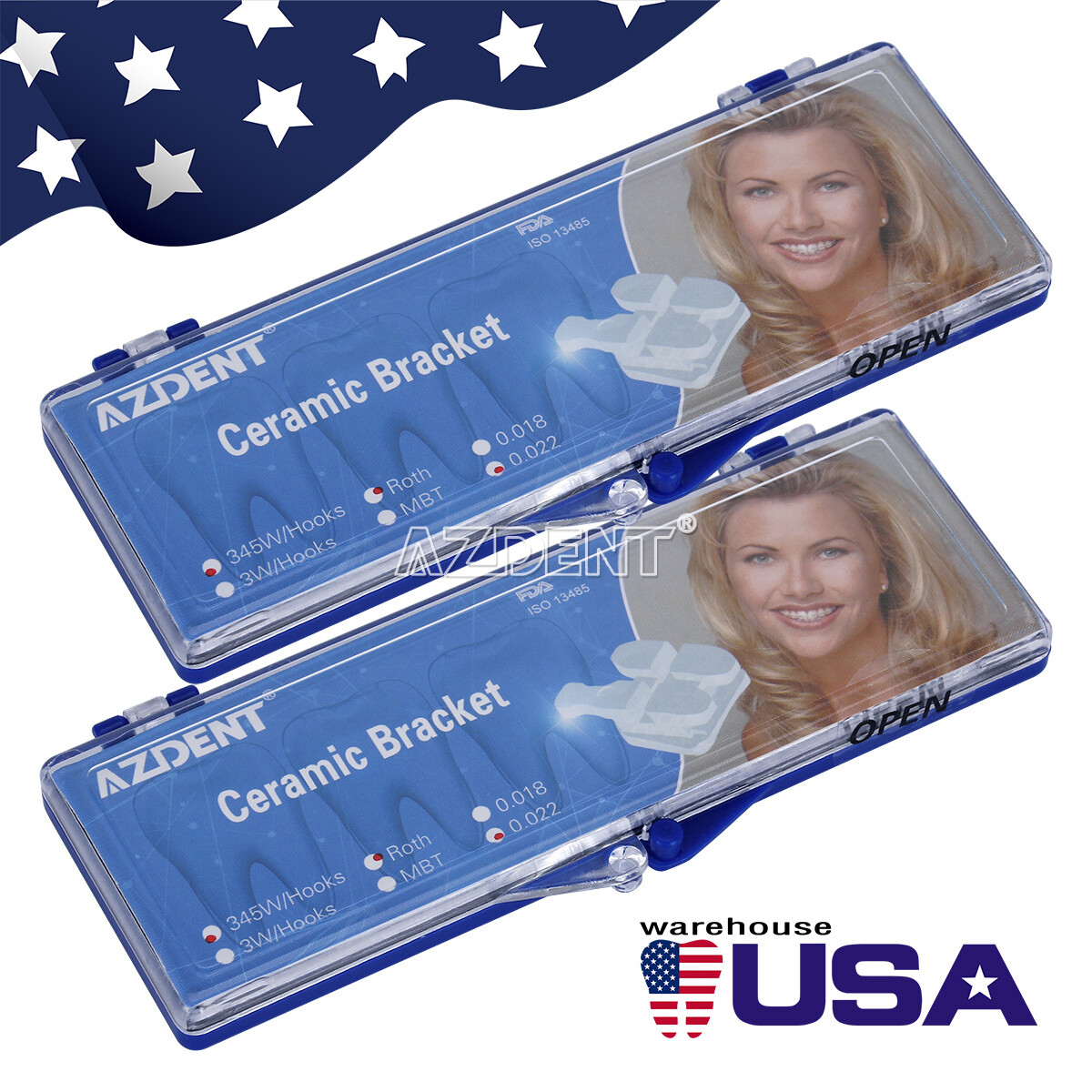 AZDENT Dental Orthodontic Clear Ceramic Brackets Braces Roth.022 Hooks 3 4 5