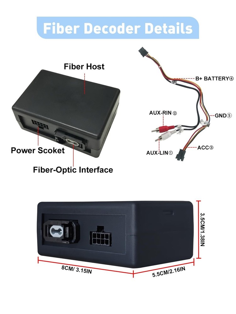 Fiber Decoder for Mercedes, Optical Box Most Adapter for Porsche 911 997 Maca...