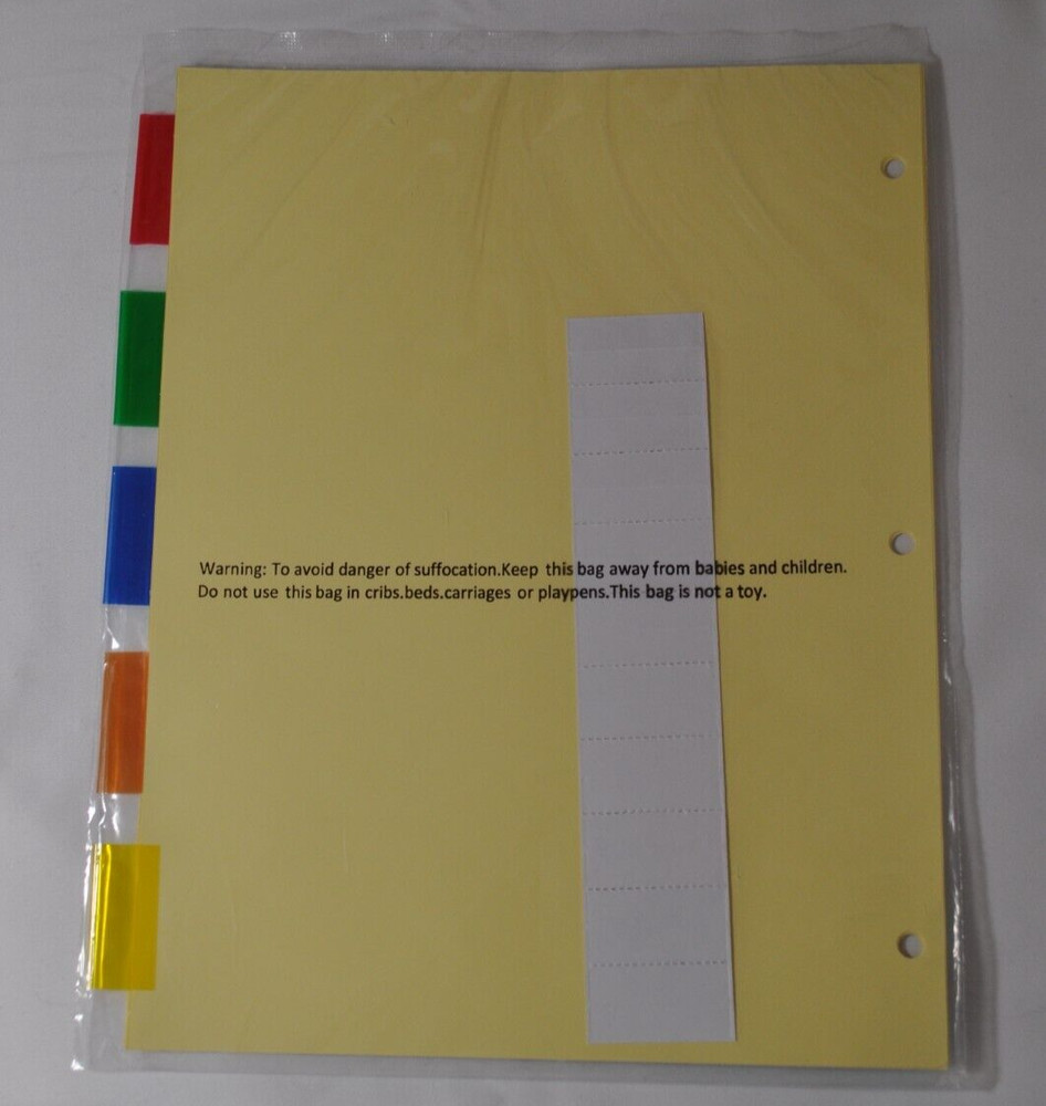 Wexford Multicolor 5-Pack Insertable Tab Dividers 9 x 11.25 Blank Inserts NEW
