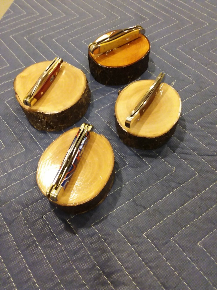 2-- KNIFE DISPLAY STANDS, SOLID PEAR WOOD