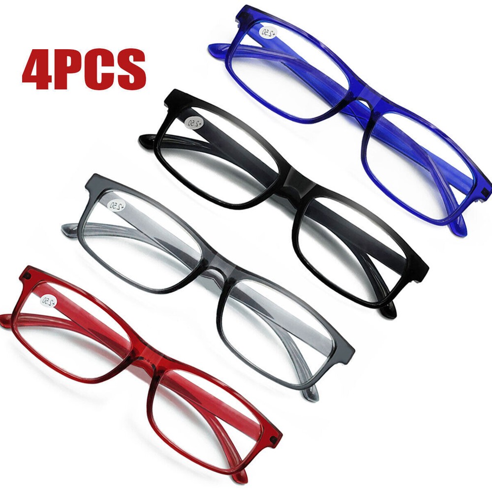 4 Pair Rectangular Spring Hinge Power Reading Reader Glasses For Mens Womens 1-4