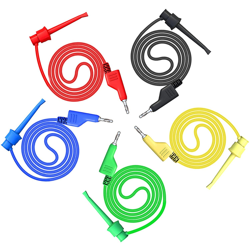 10PC 4mm Stackable Banana Plug to Test Hook Clip Test Leads Mini Grabber Cables