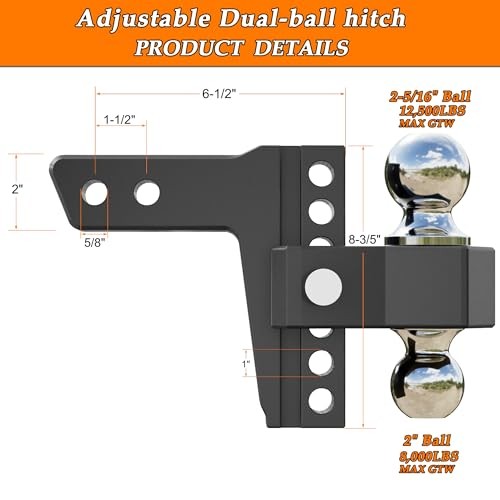 Adjustable Trailer Hitch - Fits 2 Inch Receiver Only, 6 Inch Drop Hitch Black