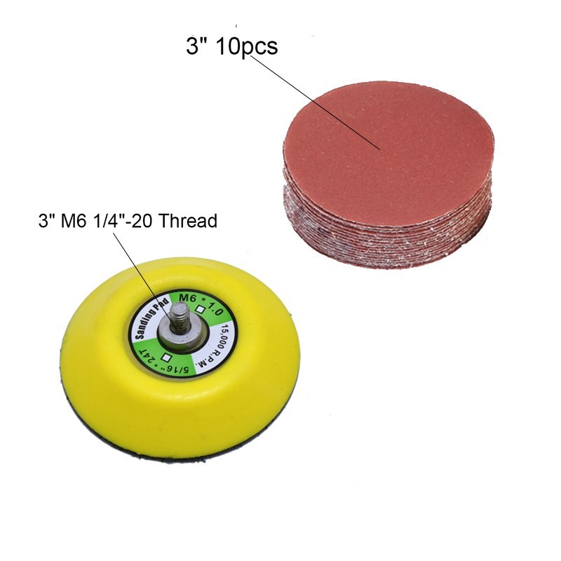 3" Dual Action Hook Loop Backing Plate M6 1/4"-20 Thread Sanding Pad