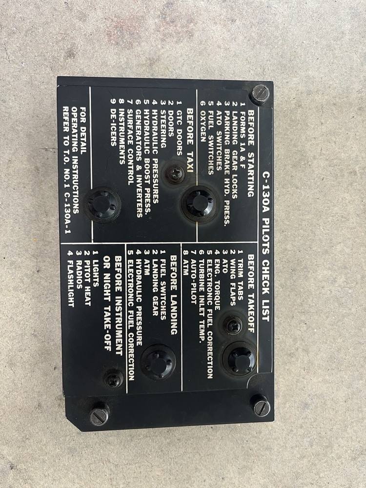 Vintage Lockheed C-130A Hercules Pilots Check List Panel