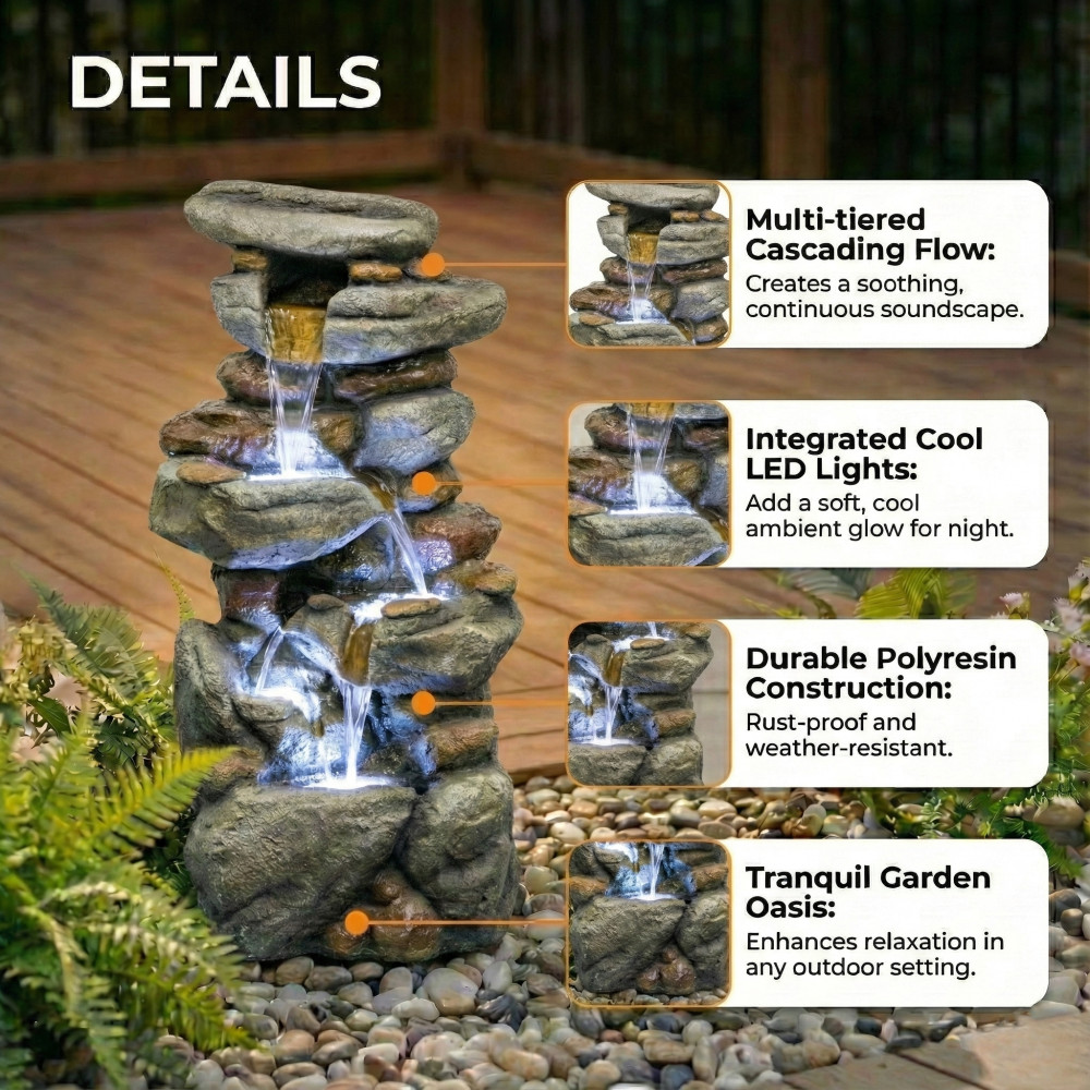 Outdoor Water Fountain with LED Lights for Patio Garden Backyard Decor