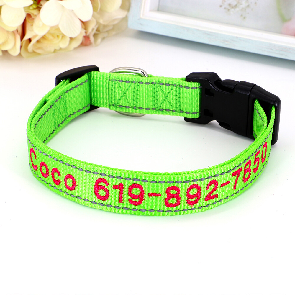 Custom Personalized Dog Collar Embroidered Pet ID Name Number Reflective Nylon