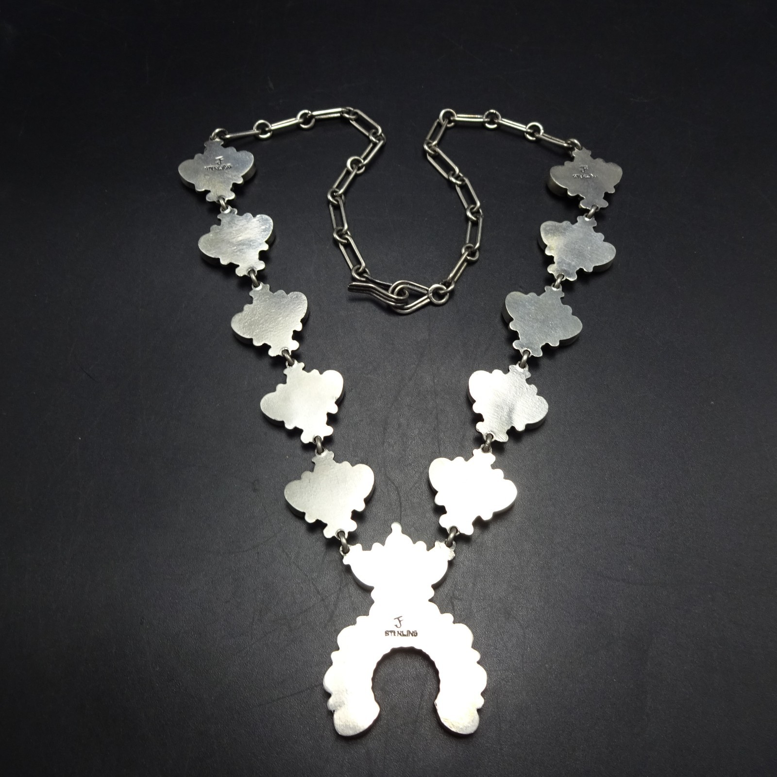 Diminutive FEDERICO JIMENEZ Sterling Silver TURQUOISE CLUSTER Squash Necklace