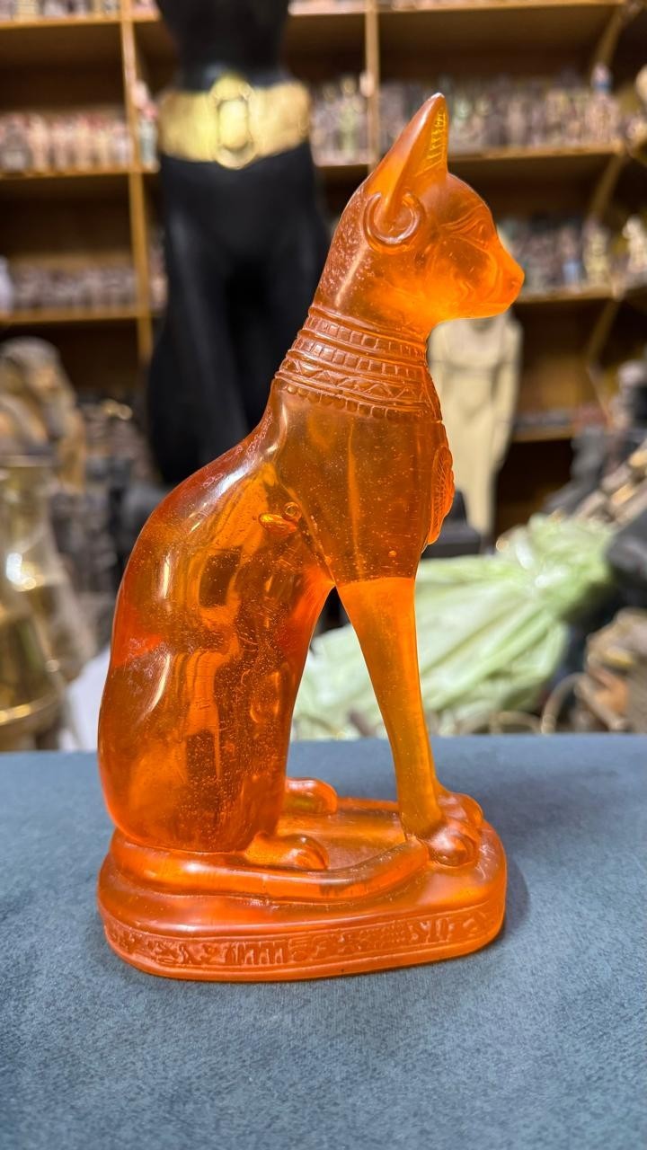 RARE ANCIENT EGYPTIAN ANTIQUITIES Statue Goddess Bastet Cat Made Amber Stone BC