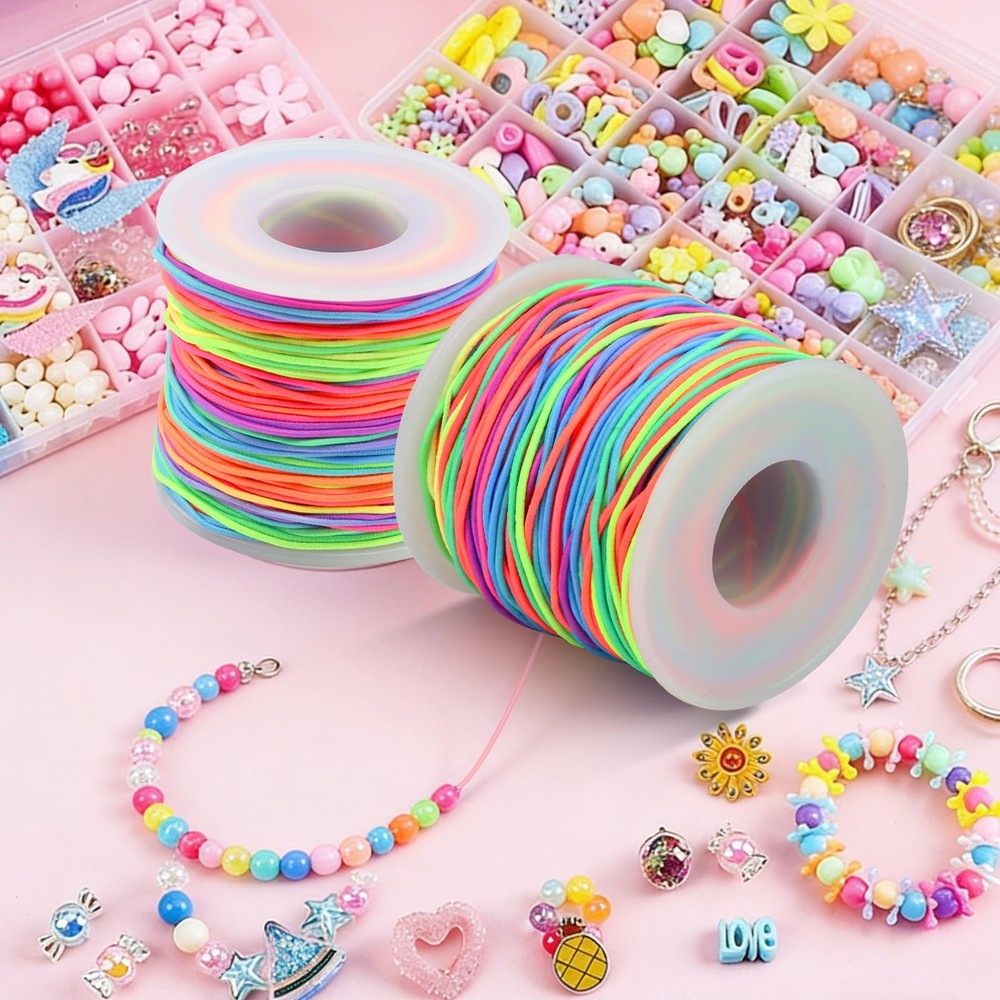 DIY Bracelet Making Kit - Stretchy Elastic String 2 Rolls 330FT Rainbow