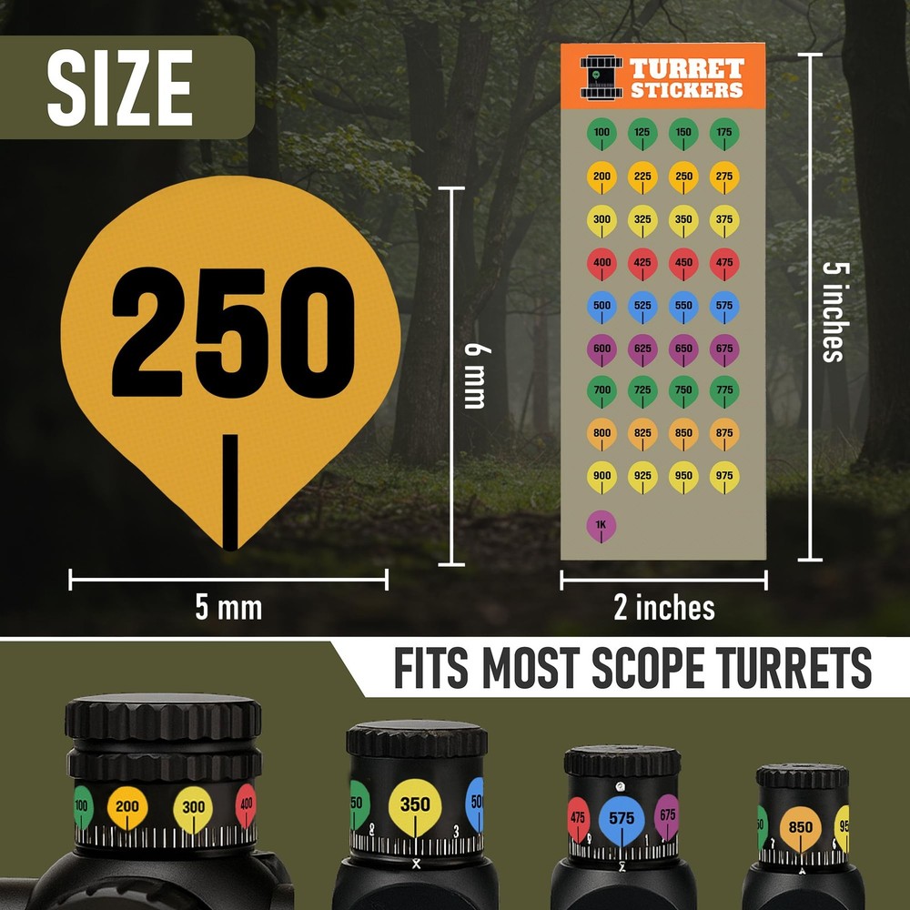 VALUE PLUS 10 Rifle Scope Turret Sticker Sheets- Dope Multi Color