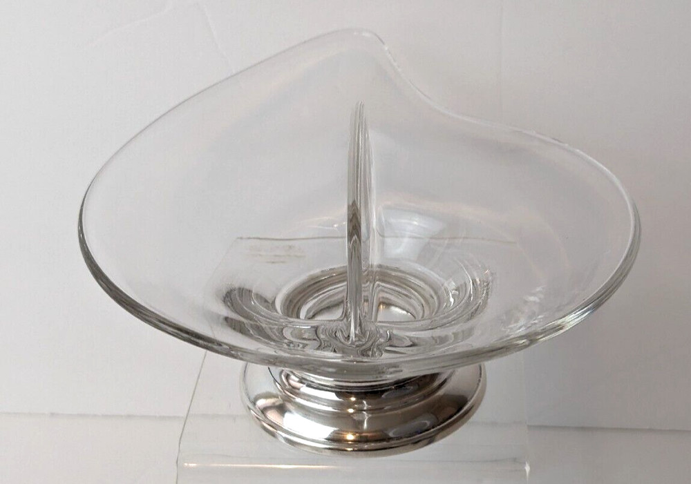 Solid Sterling Silver Base Crystal Divided Candy Nut Bowl Not Weighted by Web