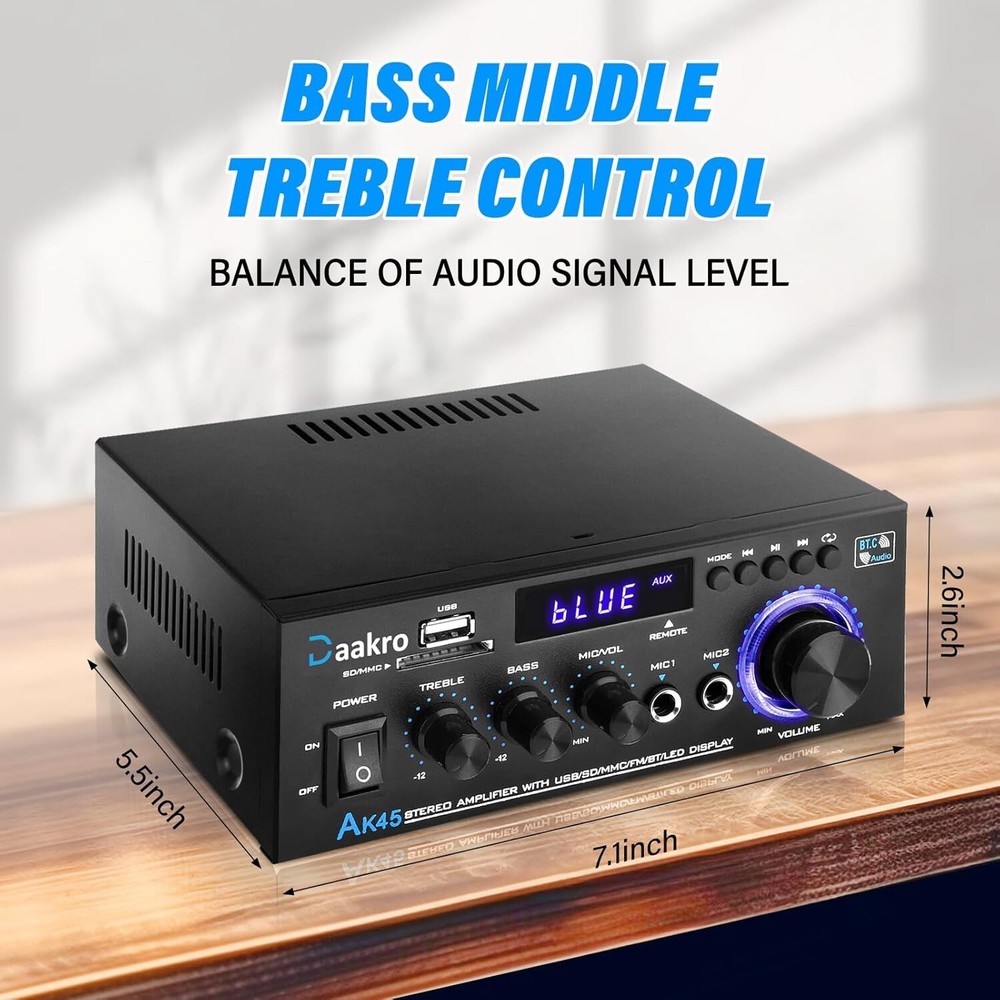 Compact 300W Home Audio Amplifier with Bluetooth & Remote Control Functionality