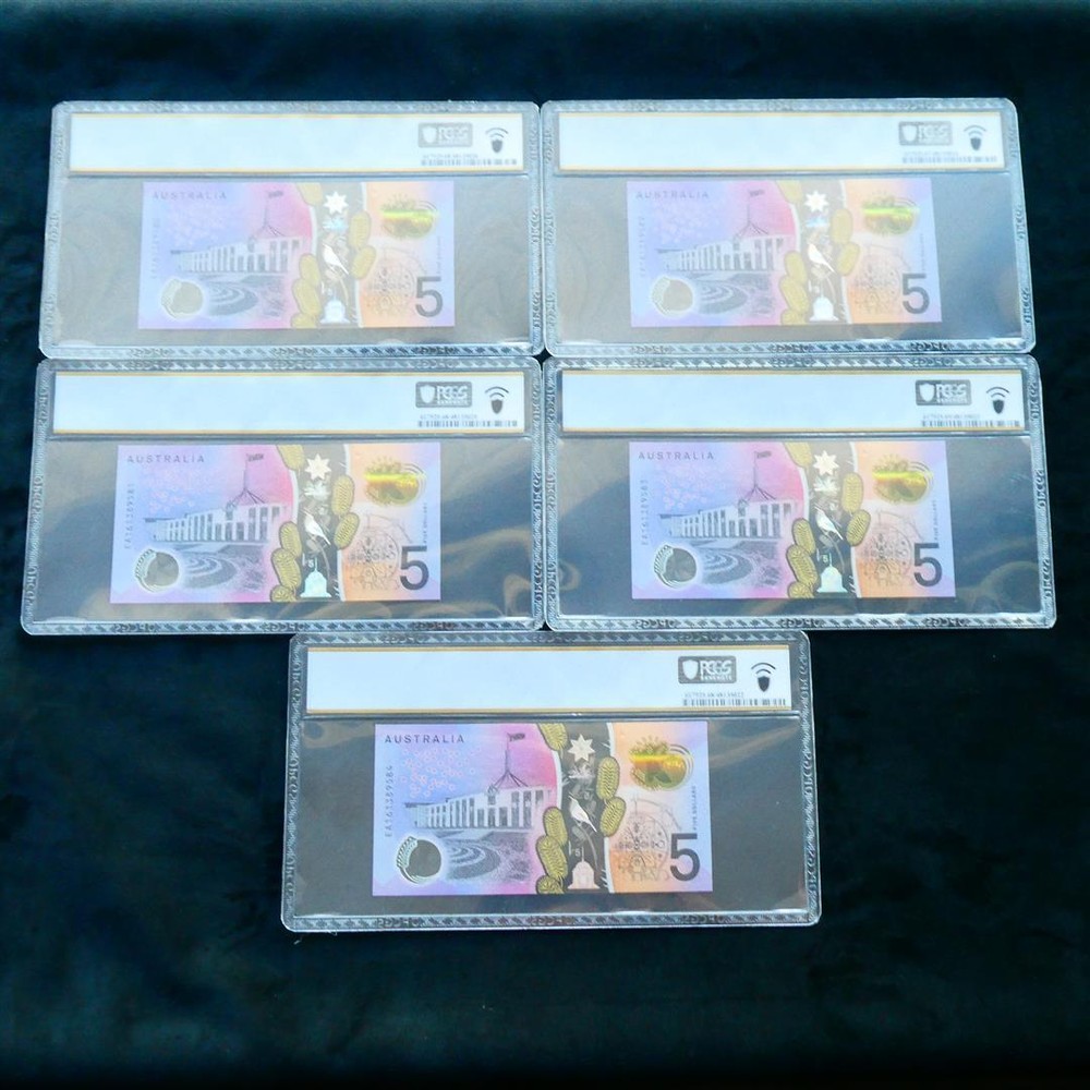 5 x Consecutive 2016 Stevens Fraser $5 Banknotes PCGS 67-69 PPQ #5022