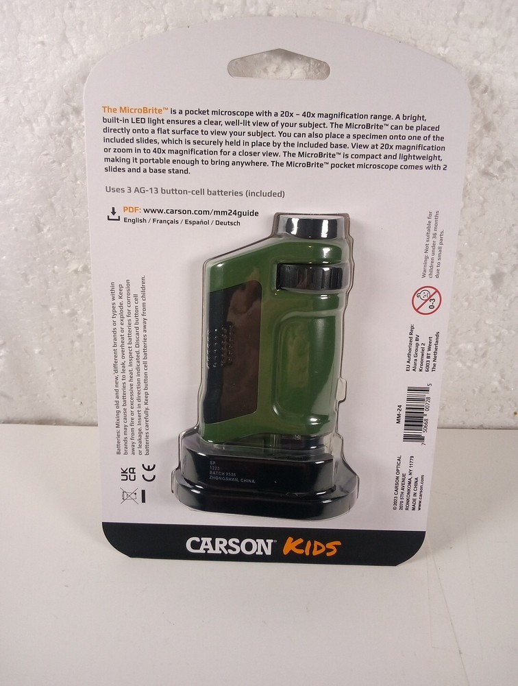 Carson Kids MicroBrite 20x-40x LED Lighted Pocket Microscope for Learning