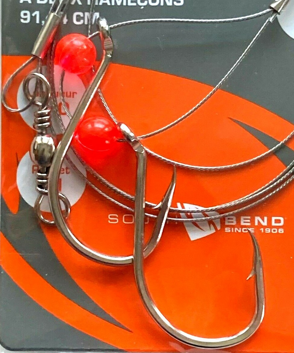 South Bend 5 PACKS Sturgeon Rig Size 7/0 Two Hook 36" Wire Leader STRG-70