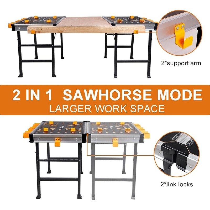 Heavy Duty Folding Workbench Modular Design W/ Clamps Toolboxes & Stability New