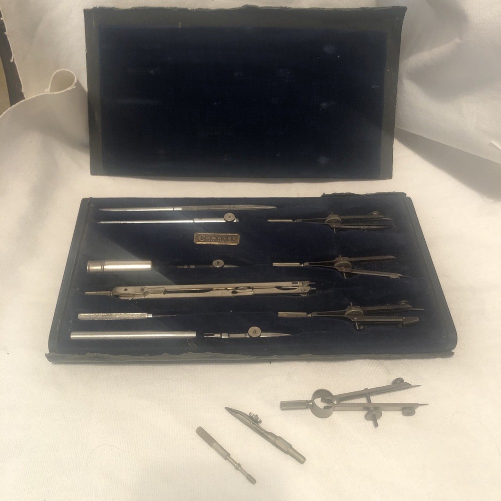 Vintage Charvoz Drafting Kit No 674 Precision Drawing Tools + more  Case BAD