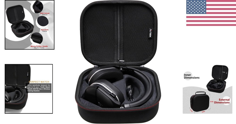 Durable LTGEM Protective Case for Turtle Beach Stealth Wireless Headsets - Black