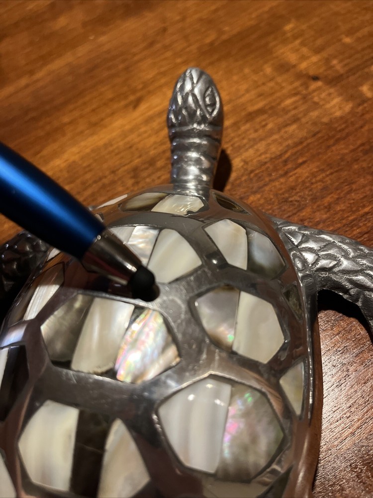 Sea Turtle Sculpture Silver Tone with Shell Abalone Inlay