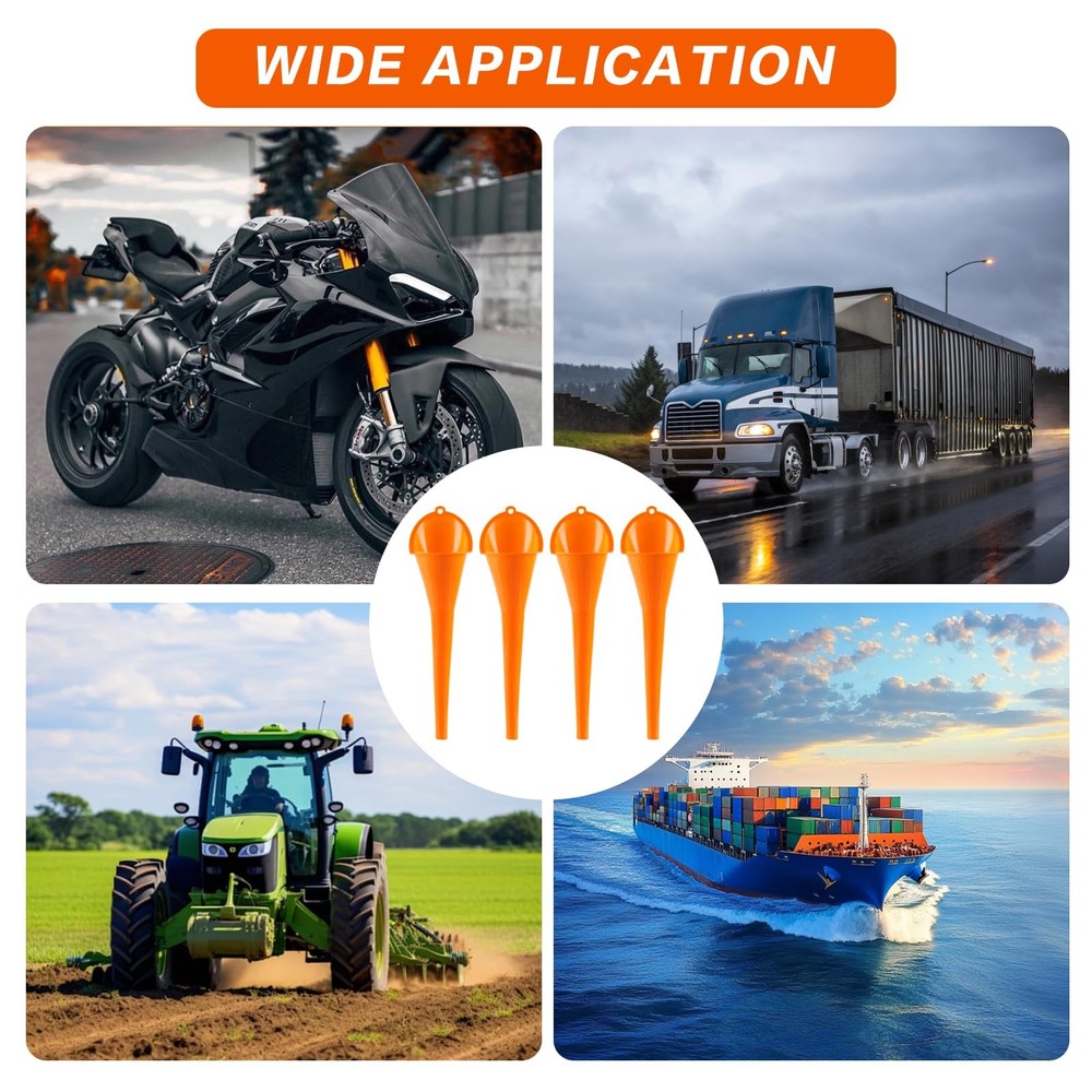 4 Pcs Plastic Long Neck Oil Funnel for Change, Multi-Function 4pcs - Orange