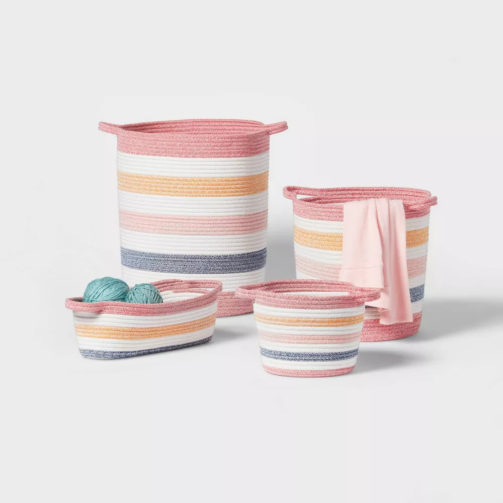 Medium Multi Stripe Coiled Rope Storage Bin - Pillowfort