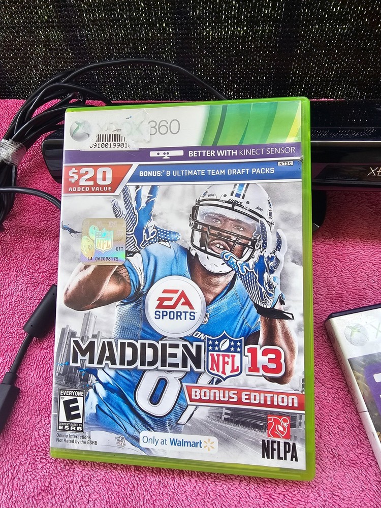 Xbox 360 Kinect Sensor Bar With Madden NFL 13 & Kinect Adventures Lot Bundle