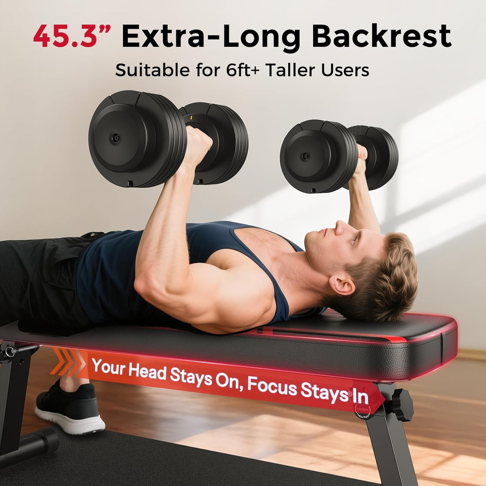 Foldable Flat Weight Bench for Home Gym, Sturdy Strength Training Workout Bench,