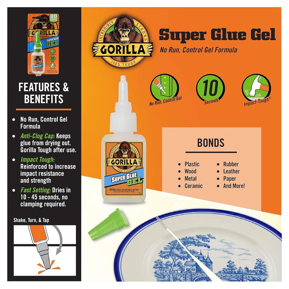 Clear Super Glue Gel, 20g, Fast Setting for Repairs