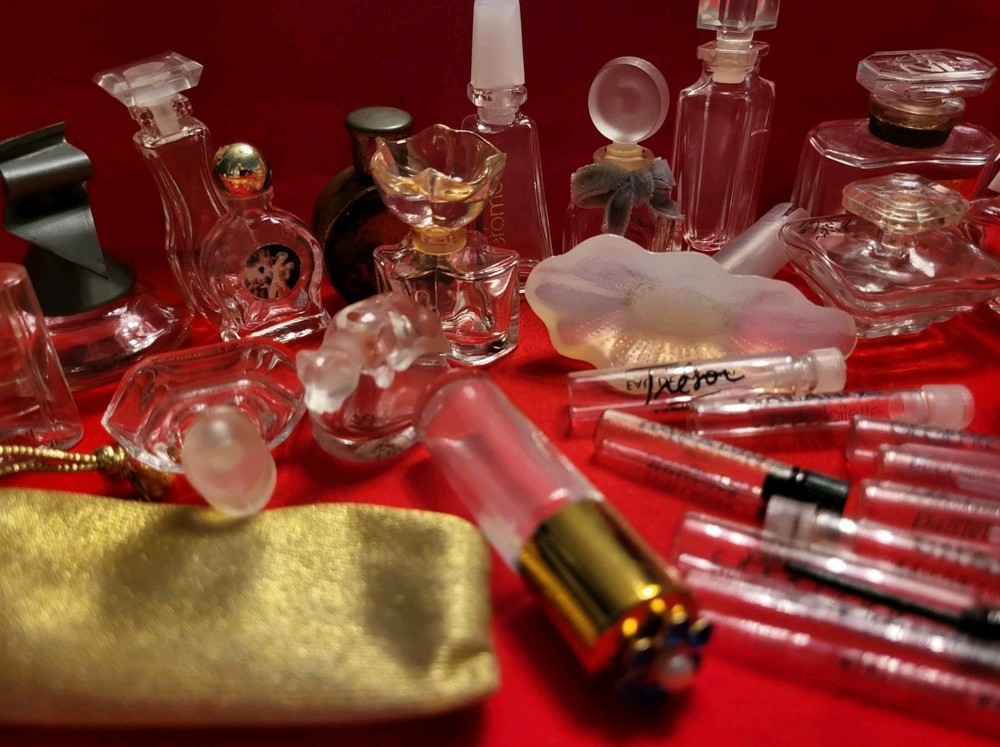Large Lot 17 Empty Miniature Perfume Bottles and 10 Empty Sample Tubes