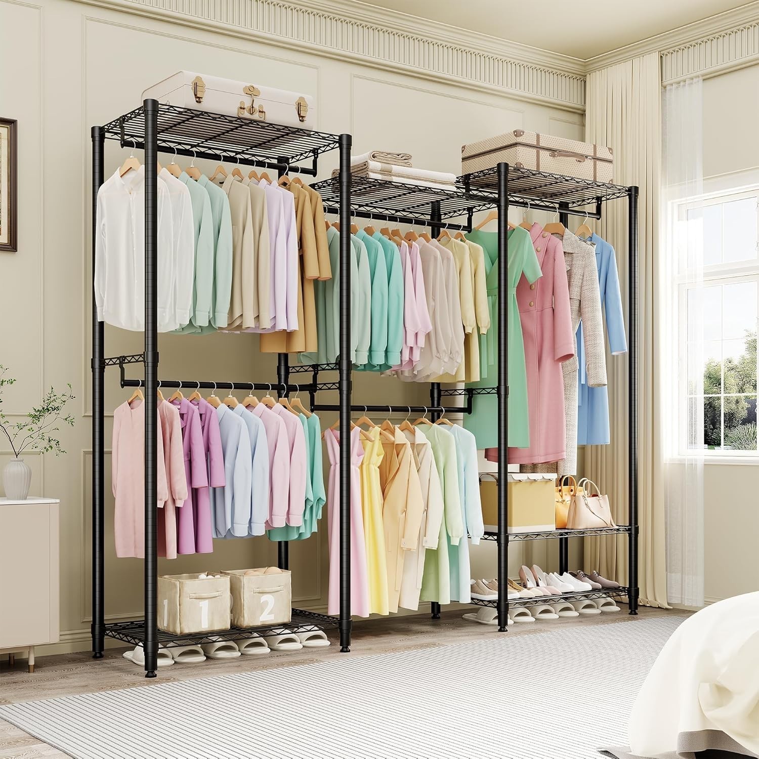 Heavy Duty Storage Clothes Rail Rack Garment Hanging Stand Open Wardrobe Shelf