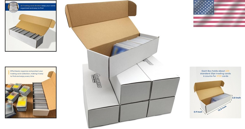 Stackable Cardboard Trading Card Storage Boxes (6 Pack)