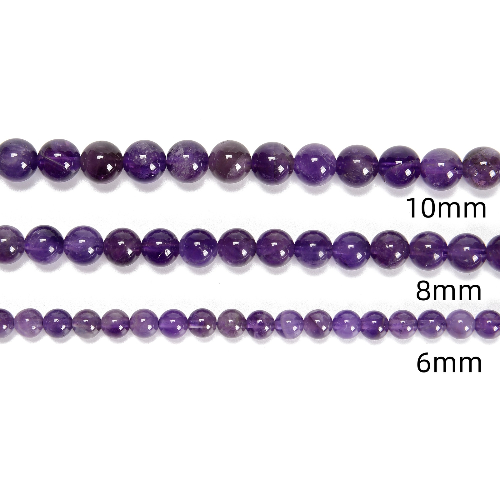 Natural Amethyst Smooth Round Beads Size 4mm 6mm 8mm 10mm 12mm 15.5" Strand