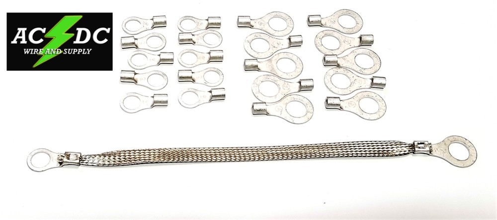 50' TINNED Copper Ground Strap Cable KIT + DIY Terminal Kit 3/8" FLAT Braid Wire