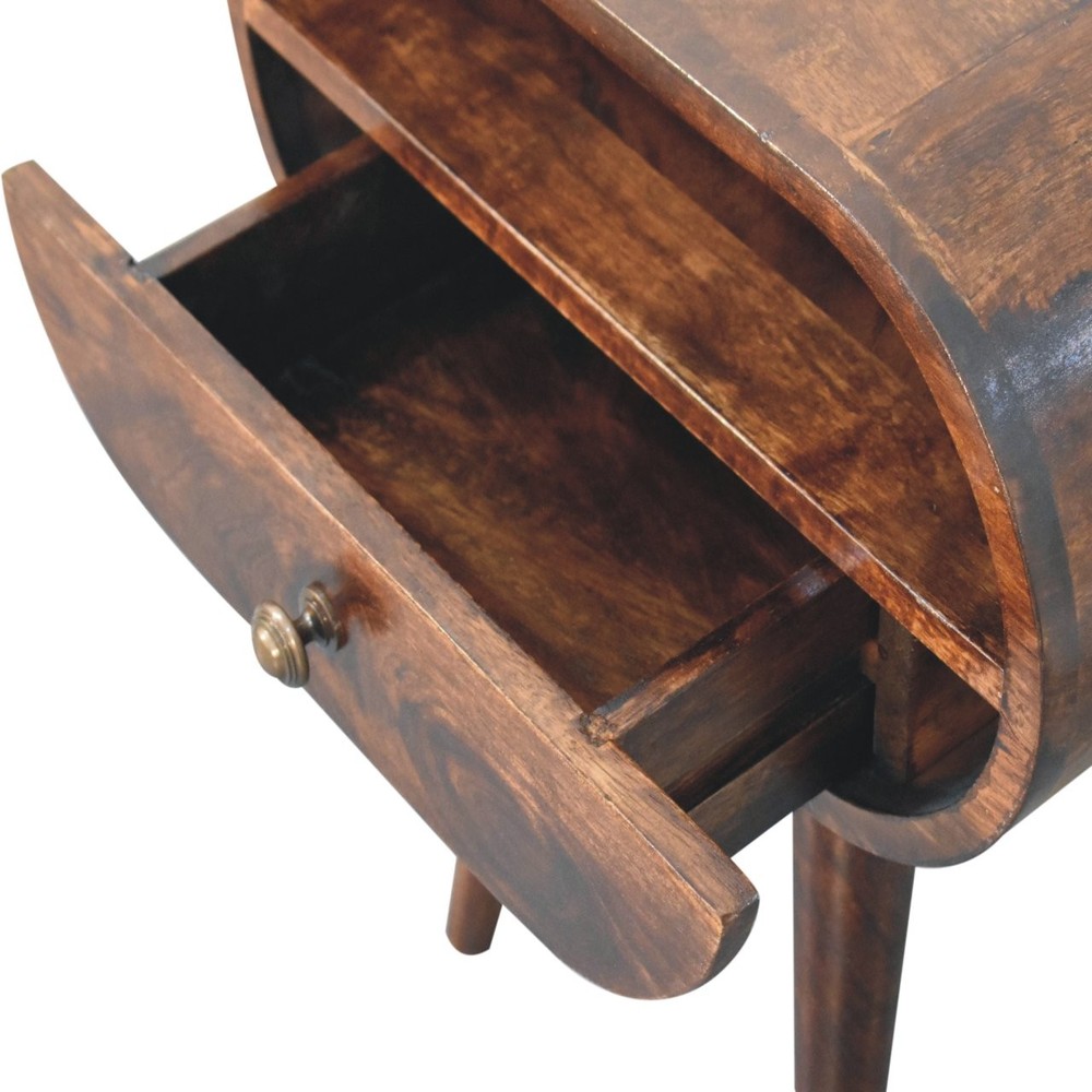 Solid Wood California Walnut Circular Bedside with 1-Drawer, Open Slot,